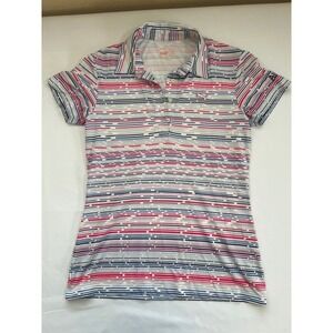 Puma Womens XS DryCell Golf Polo Shirt Pink Blue Striped Allianz Logo Sporty
